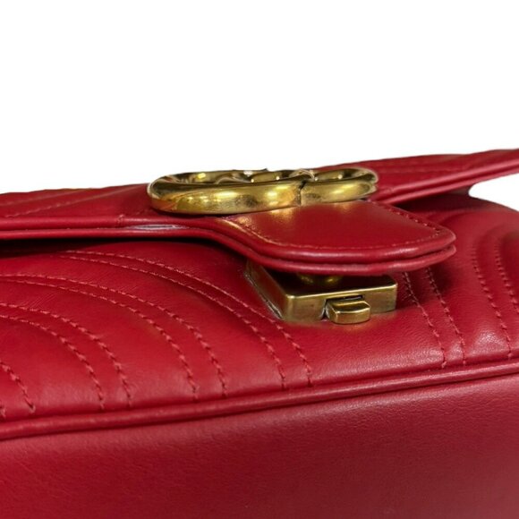 GUCCI Red Leather GG Marmont Shoulder Bag - Picture 9 of 10